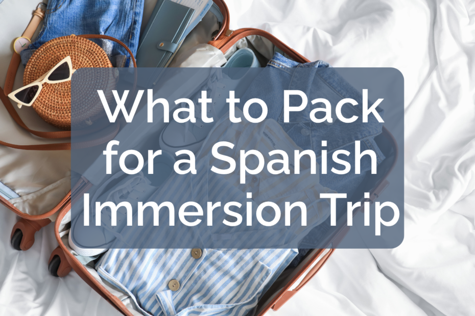 Neatly packed hand luggage bag for a week-long Spanish immersion trip to Málaga